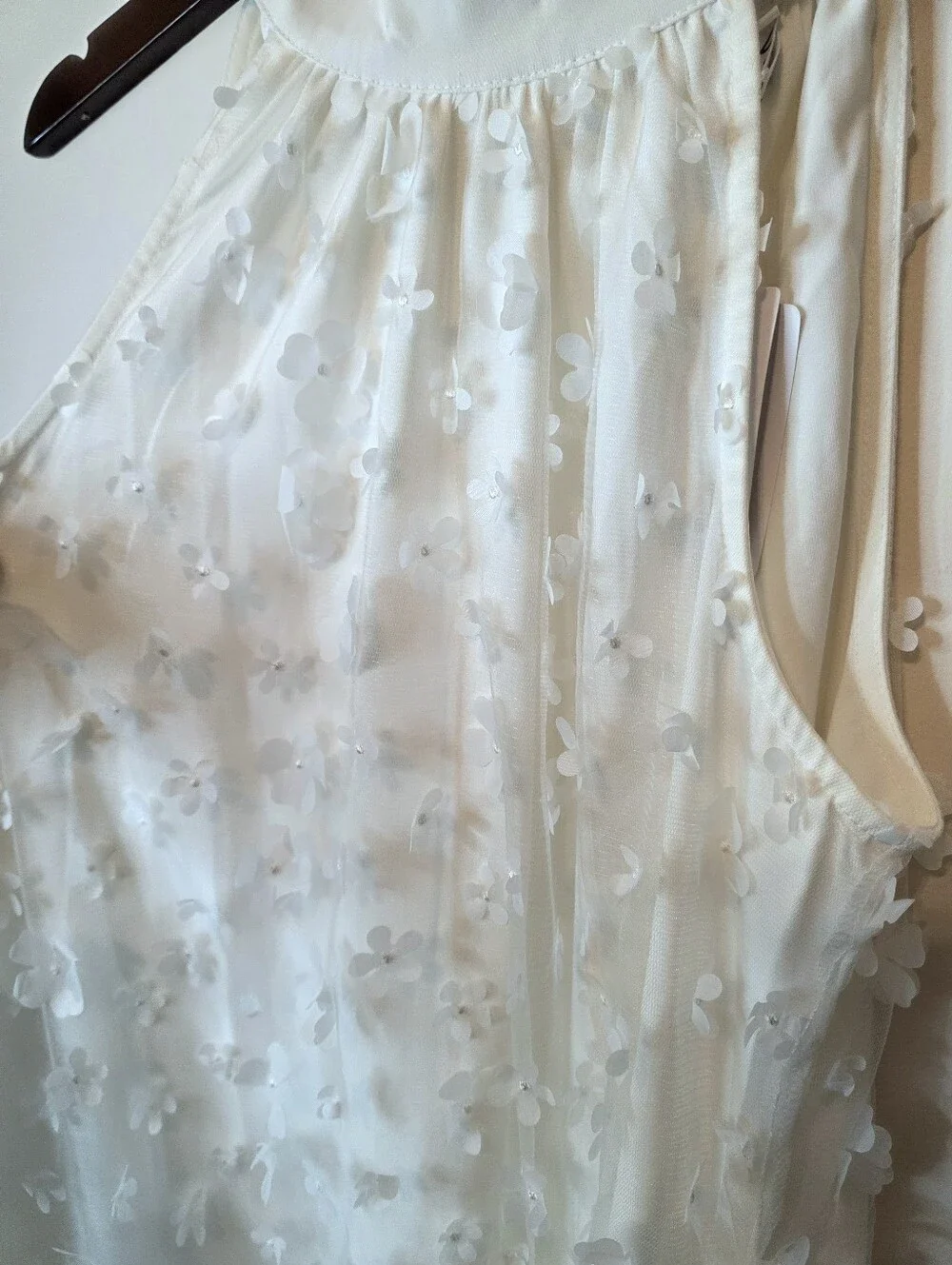 Vimpunec White 3D Floral Halter Swing Dress Size Medium Bridal Bachelorette Boho